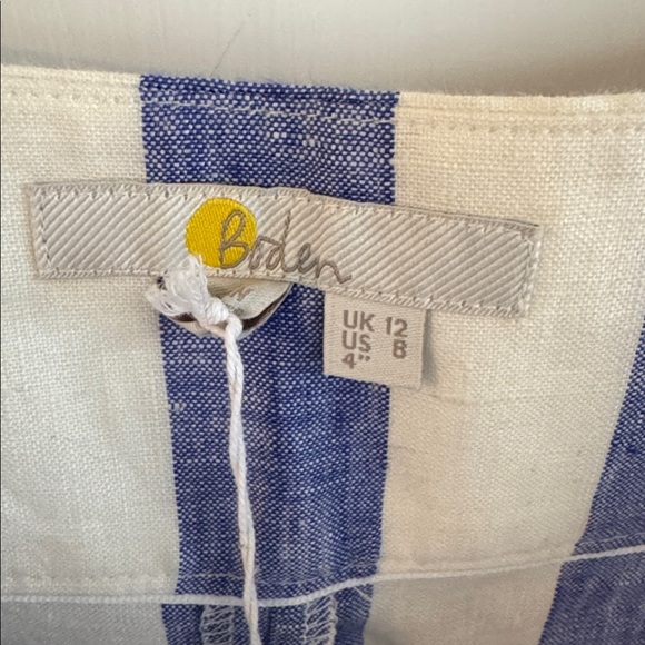 BODEN high waist blue and white striped pleated linen shorts 4 " inseam sz 8 NWT - Picture 8 of 8